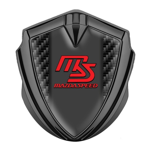 Mazda Speed Emblem Abzeichen selbstklebend Graphit Tonfarbe mit Schwarz Carbon und Graphit Panel Rote Logo