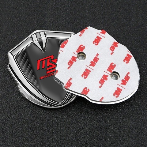 Mazda Speed Emblem Abzeichen selbstklebend Silbertonfarbe mit Schwarz Carbon und Graphit Panel Rote Logo