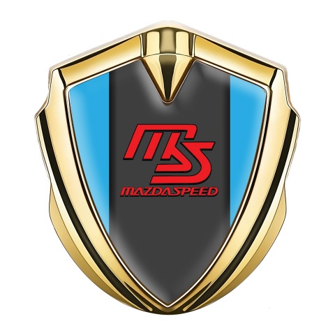 Mazda Speed Emblem Auto Zeichen Goldtonfarbe mit Himmelblau Basis und Graphit Panel Rote Logo