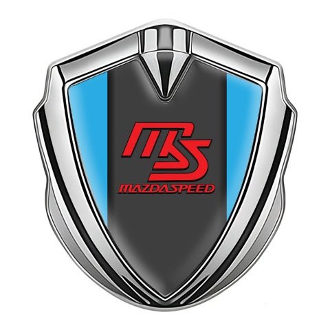 Mazda Speed Emblem Auto Zeichen Silbertonfarbe mit Himmelblau Basis und Graphit Panel Rote Logo