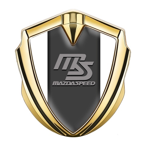 Mazda Speed Selbstklebendes Metallaufkleber Emblem Goldtonfarbe mit Weiss Hintergrund Grau Logo