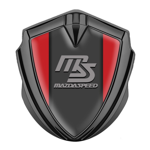Mazda Speed Emblem Logo Schriftzug Aufkleber Graphit Tonfarbe mit Rote Hintergrund und Graphit Panel Grau Logo