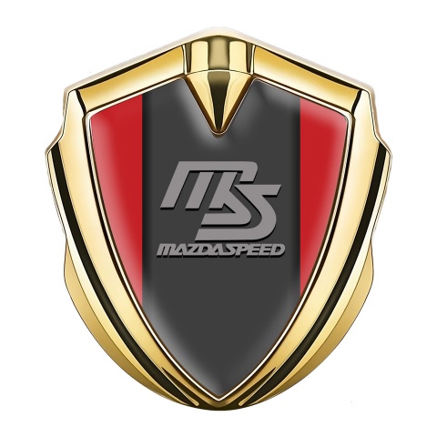 Mazda Speed Emblem Logo Schriftzug Aufkleber Goldtonfarbe mit Rote Hintergrund und Graphit Panel Grau Logo