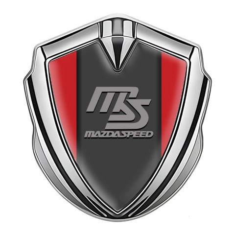 Mazda Speed Emblem Logo Schriftzug Aufkleber Silbertonfarbe mit Rote Hintergrund und Graphit Panel Grau Logo