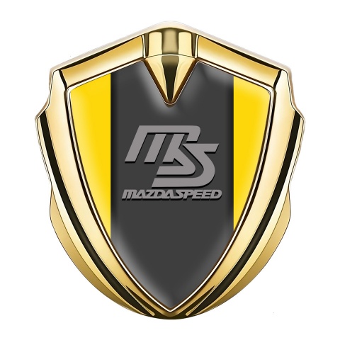 Mazda Speed Seitenflugel Emblem Aufkleber Goldtonfarbe mit gelb basis und Graphit Panel Grau Logo Stil