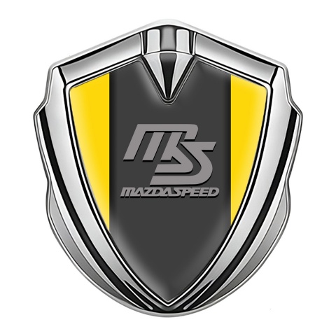 Mazda Speed Seitenflugel Emblem Aufkleber Silbertonfarbe mit gelb basis und Graphit Panel Grau Logo Stil