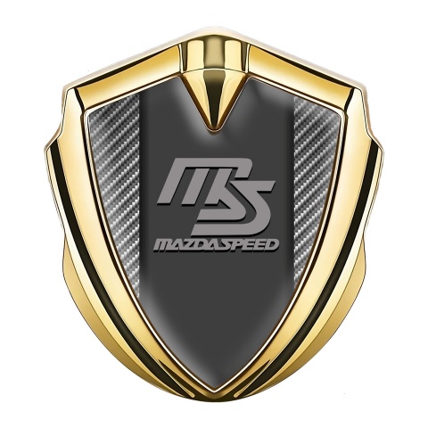Mazda Speed Emblem Abzeichen Goldtonfarbe mit Carbon Auflage und Grau Logo Stil