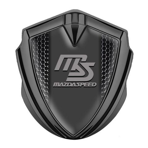 Mazda Speed Abzeichen selbstklebend Graphit Tonfarbe mit Basis Perforierter Stahl Effekt und Grau logo Stil