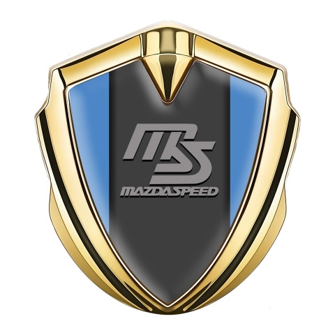 Mazda Speed Emblem Auto Zeichen Goldtonfarbe mit Blau hintergrund und Graphit Panel Grau Logo