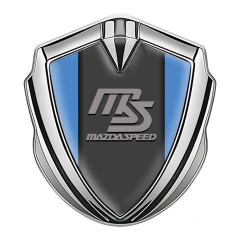 Mazda Speed Emblem Auto Zeichen Silbertonfarbe mit Blau hintergrund und Graphit Panel Grau Logo