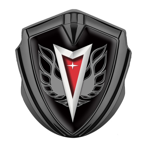 Pontiac Emblem Logo Schriftzug Aufkleber Graphit Tonfarbe Schwarz Basis mit Feuervogel Logo Motiv