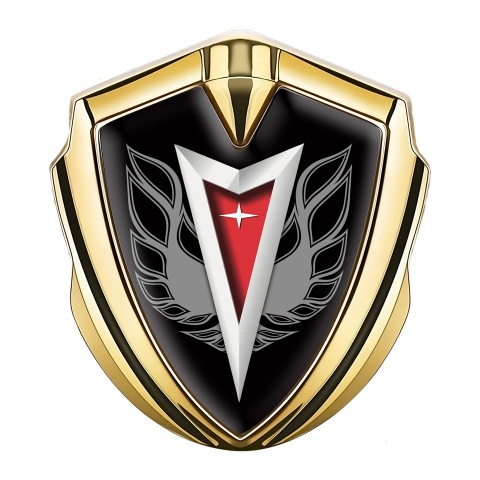 Pontiac Emblem Logo Schriftzug Aufkleber Goldtonfarbe Schwarz Basis mit Feuervogel Logo Motiv
