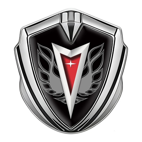 Pontiac Emblem Logo Schriftzug Aufkleber Silbertonfarbe Schwarz Basis mit Feuervogel Logo Motiv