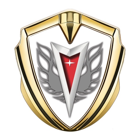 Pontiac Seitenflugel Emblem Aufkleber Goldtonfarbe Weiss Basis mit Grau Feuervogel Logo