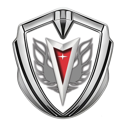 Pontiac Seitenflugel Emblem Aufkleber Silbertonfarbe Weiss Basis mit Grau Feuervogel Logo