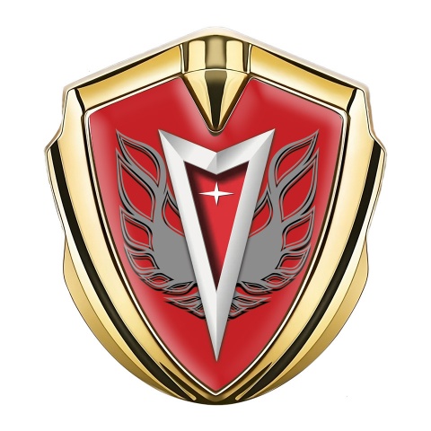 Pontiac Emblem Abzeichen Goldtonfarbe Rote Basis mit Grau Feuervogel Logo