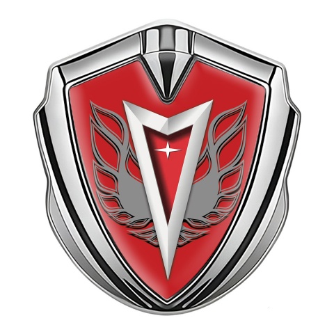 Pontiac Emblem Abzeichen Silbertonfarbe Rote Basis mit Grau Feuervogel Logo