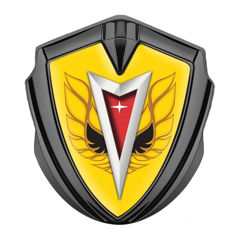 Pontiac Abzeichen selbstklebend Graphit Tonfarbe Gelb Basis mit Feuervogel Logo