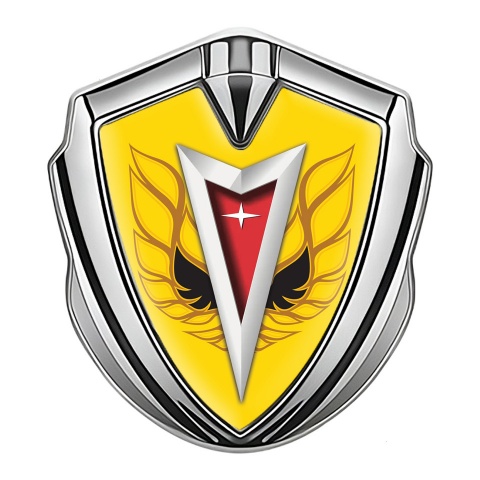 Pontiac Abzeichen selbstklebend Silbertonfarbe Gelb Basis mit Feuervogel Logo