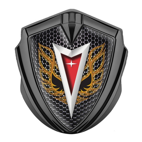 Pontiac Emblem Abzeichen selbstklebend Graphit Tonfarbe Perforierter Stahl Basis mit Feuervogel Logo Design
