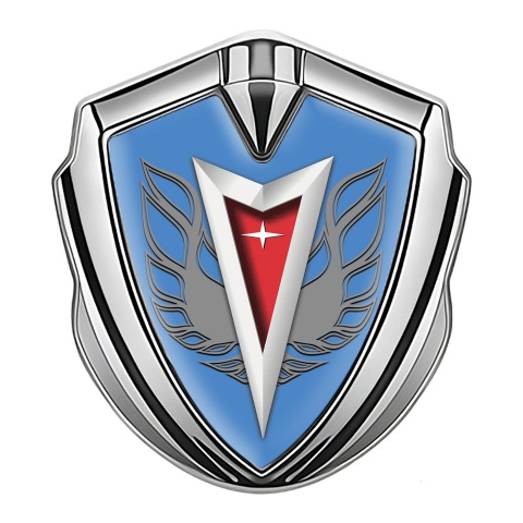 Pontiac Emblem Aufkleber Autozubehor Silbertonfarbe Blau Basis mit Feuervogel Logo