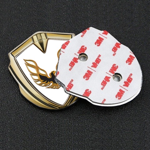 Pontiac Seitenflugel Emblem Aufkleber Goldtonfarbe Weiss Basis mit Kupfer Feuervogel Logo