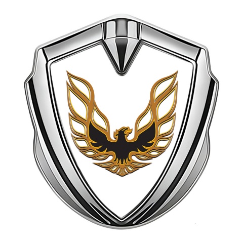 Pontiac Seitenflugel Emblem Aufkleber Silbertonfarbe Weiss Basis mit Kupfer Feuervogel Logo