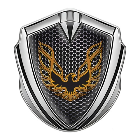 Pontiac Emblem Auto Zeichen Silbertonfarbe Perforierter Stahl Effekt mit Kupfer Feuervogel Logo