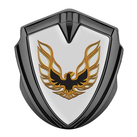 Pontiac Selbstklebendes Metallaufkleber Emblem Graphit Tonfarbe Grau Hintergrund mit Kupfer Feuervogel Logo