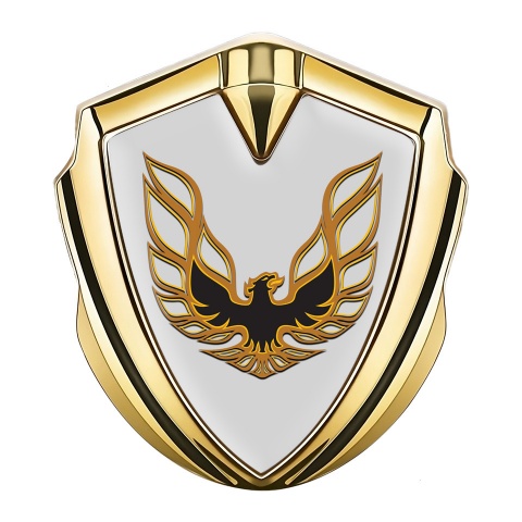Pontiac Selbstklebendes Metallaufkleber Emblem Goldtonfarbe Grau Hintergrund mit Kupfer Feuervogel Logo