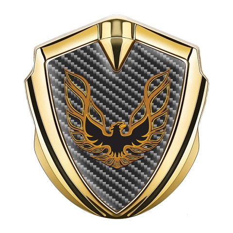 Pontiac Emblem Logo Schriftzug Aufkleber Goldtonfarbe Dunkles Carbon mit Kupfer Feuervogel Logo