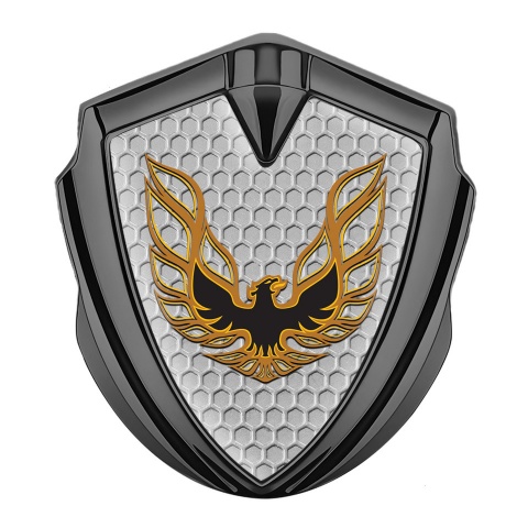 Pontiac Emblem Abzeichen Graphit Tonfarbe Wabeneffekt Basis mit Kupfer Feuervogel Logo Design