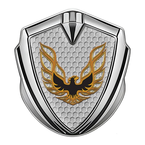 Pontiac Emblem Abzeichen Silbertonfarbe Wabeneffekt Basis mit Kupfer Feuervogel Logo Design
