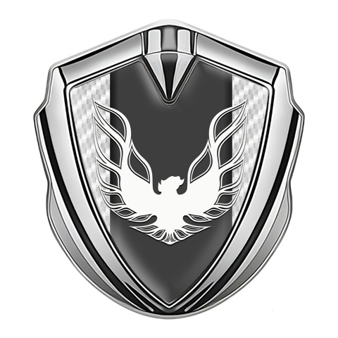 Pontiac Selbstklebendes Metallaufkleber Emblem Silbertonfarbe weiss Carbon Basis mit Weiss Phonix Logo