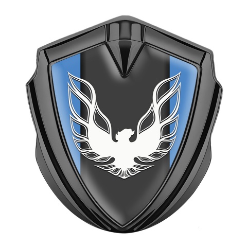 Pontiac Emblem Abzeichen selbstklebend Graphit Tonfarbe Blau Hintergrund mit Graphit Panel Logo