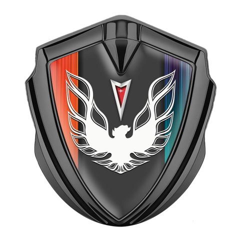 Pontiac Emblem Logo Schriftzug Aufkleber Graphit Tonfarbe Orange Blau Basis mit Weiss Logo