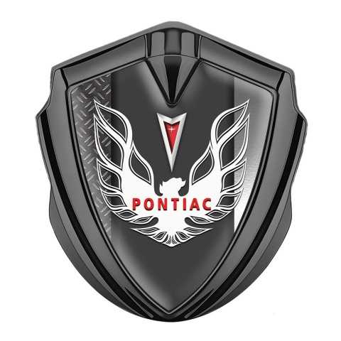 Pontiac Emblem Abzeichen Graphit Tonfarbe Metal Textur Basis mit Weiss Rote Logo