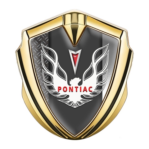 Pontiac Emblem Abzeichen Goldtonfarbe Metal Textur Basis mit Weiss Rote Logo