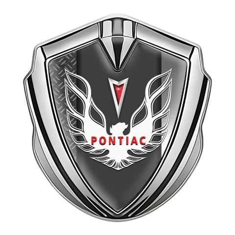Pontiac Emblem Abzeichen Silbertonfarbe Metal Textur Basis mit Weiss Rote Logo