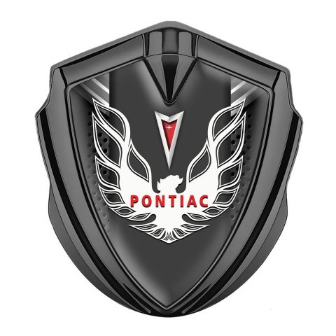 Pontiac Emblem Abzeichen Graphit Tonfarbe Dunkles Mesh Basis mit Weiss Rot Logo