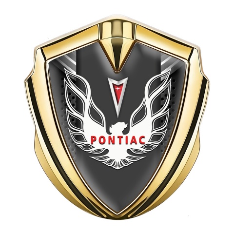 Pontiac Emblem Abzeichen Goldtonfarbe Dunkles Mesh Basis mit Weiss Rot Logo