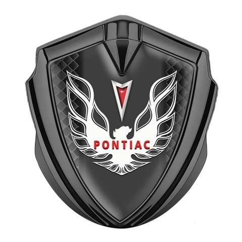 Pontiac Emblem Abzeichen selbstklebend Graphit Tonfarbe mit Schwarz Gitter und Weiss Rot Logo