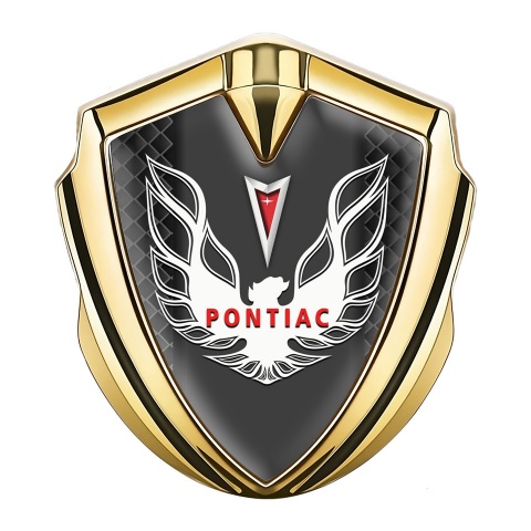 Pontiac Emblem Abzeichen selbstklebend Goldtonfarbe mit Schwarz Gitter und Weiss Rot Logo