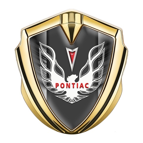 Pontiac Emblem Auto Zeichen Goldtonfarbe Graue Kratzer Basis mit Weiss Rote Logo