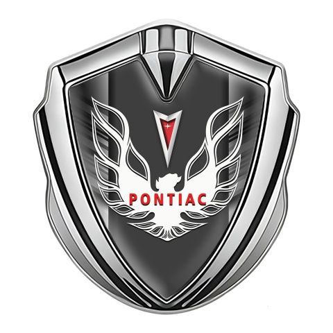 Pontiac Emblem Auto Zeichen Silbertonfarbe Graue Kratzer Basis mit Weiss Rote Logo