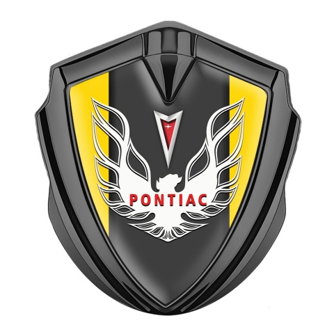 Pontiac Selbstklebendes Metallaufkleber Emblem Graphit Tonfarbe Gelb Basis mit Graphit Panel Logo