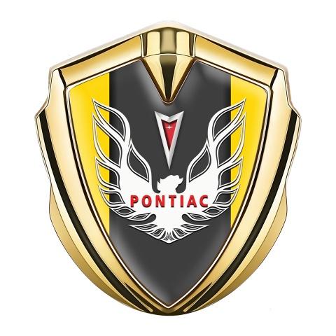 Pontiac Selbstklebendes Metallaufkleber Emblem Goldtonfarbe Gelb Basis mit Graphit Panel Logo