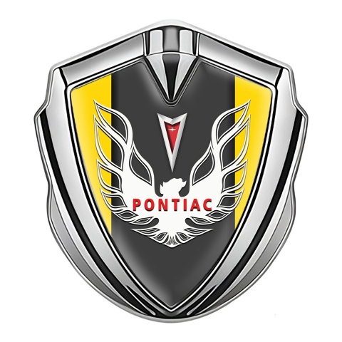Pontiac Selbstklebendes Metallaufkleber Emblem Silbertonfarbe Gelb Basis mit Graphit Panel Logo