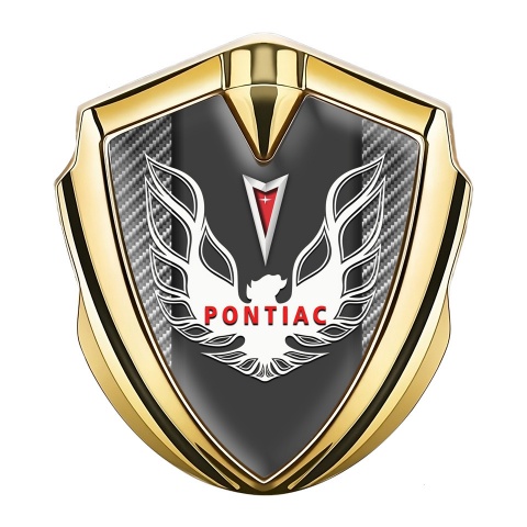 Pontiac Emblem Logo Schriftzug Aufkleber Goldtonfarbe mit Grau Carbon Basis