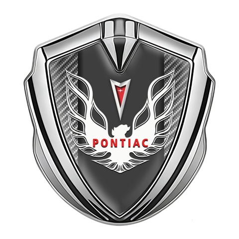 Pontiac Emblem Logo Schriftzug Aufkleber Silbertonfarbe mit Grau Carbon Basis